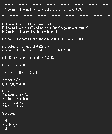 NFO file for Madonna_-_Drowned_World_CDS1-MGC