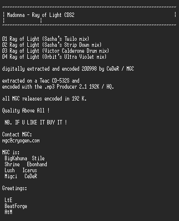NFO file for Madonna_-_Ray_of_Light_CDS2-MGC