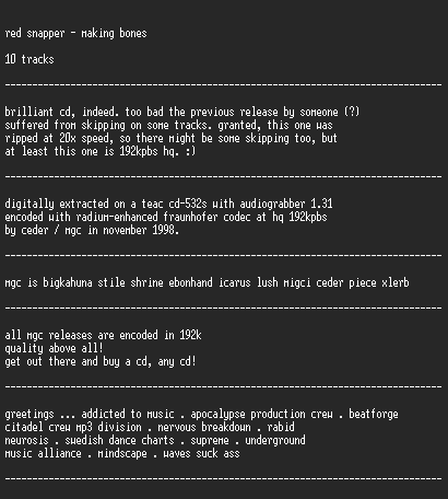NFO file for Red_Snapper_-_Making_Bones-MGC