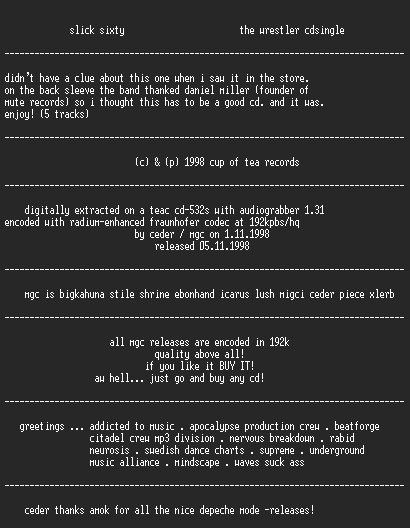 NFO file for Slick_Sixty_-_The_Wrestler_CDS-MGC