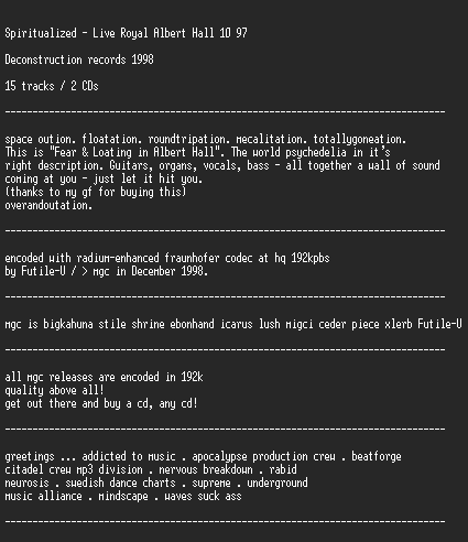 NFO file for Spiritualized_-_Live_Royal_Albert_Hall_10_97-MGC