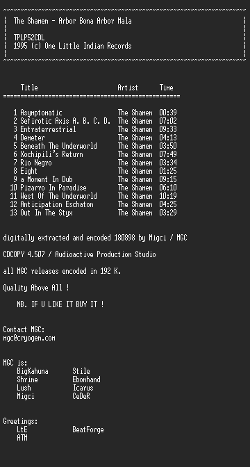 NFO file for The_Shamen_-_Arbor_Bona_Arbor_Mala-MGC