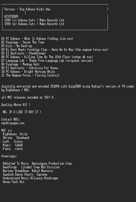NFO file for Various_-_Big_Kahuna_Kicks_One-MGC