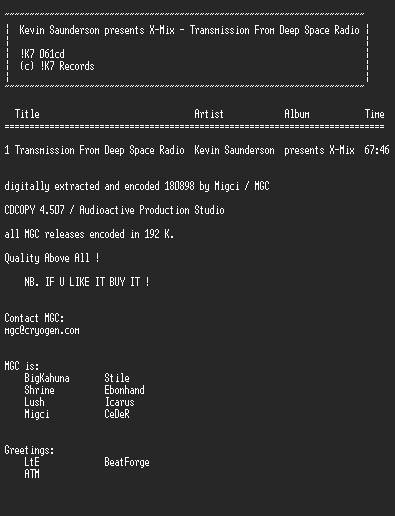 NFO file for X-Mix_Kevin_Saunderson_-_Transmission_From_Deep_Space_Radio-MGC
