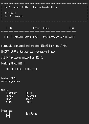 NFO file for X-Mix_Mr_C_-_The_Electronic_Storm-MGC