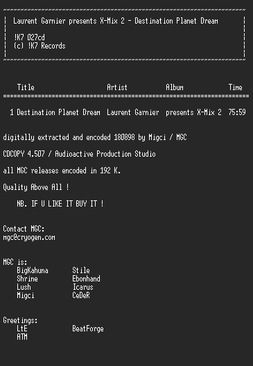 NFO file for X-Mix_2_Laurent_Garnier_-_Destination_Planet_Dream-MGC