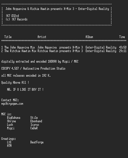 NFO file for X-Mix_3_John_Acquaviva_&_Richie_Hawtin_-_Enter-Digital_Reality-MGC