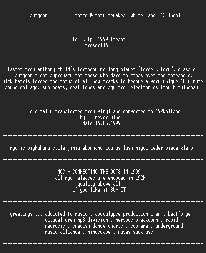 NFO file for Surgeon_-_force_and_form_(tresor_cd_117)-MGC