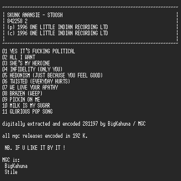 NFO file for Skunk_Anansie_-_Stoosh_(1996)-MGC