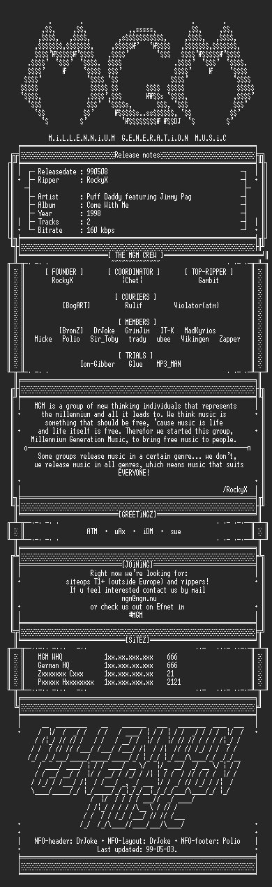 NFO file for Puff_Daddy_featuring_Jimmy_Page_-_Come_With_Me_(1998)-MGM
