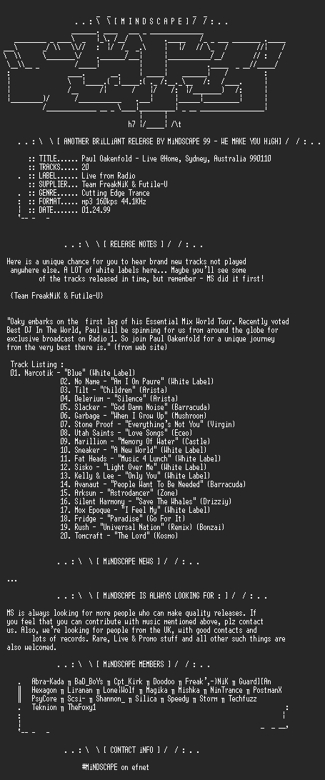 NFO file for Paul_Oakenfold_-_Live_Mix_in_Sydney_990110-MS
