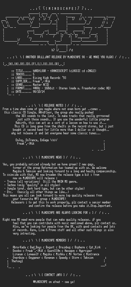 NFO file for hARDfLOOR-tRANCESCRIPT-MindScape