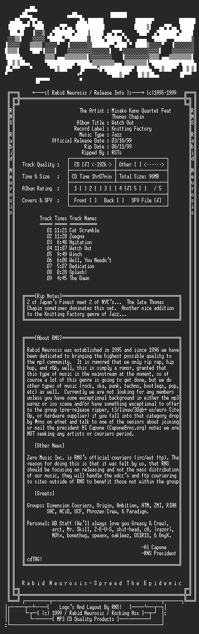 NFO file for Misako_kano_quartet_feat_thomas_chapin-watch_out-1999-RNS