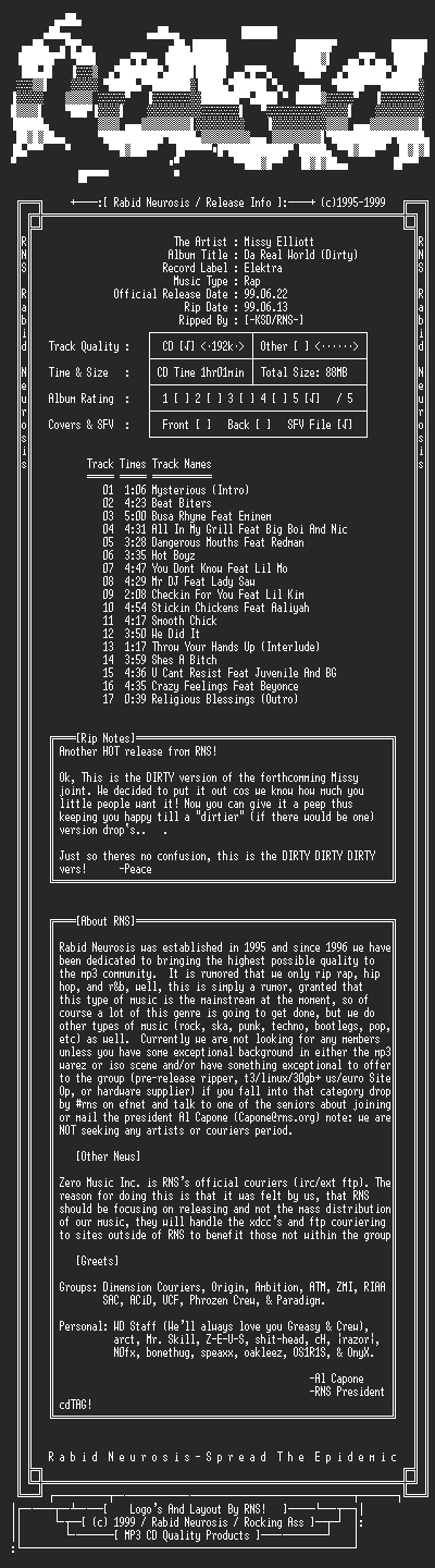 NFO file for Missy_Elliott-Da_Real_World_(Dirty)-1999-RNS
