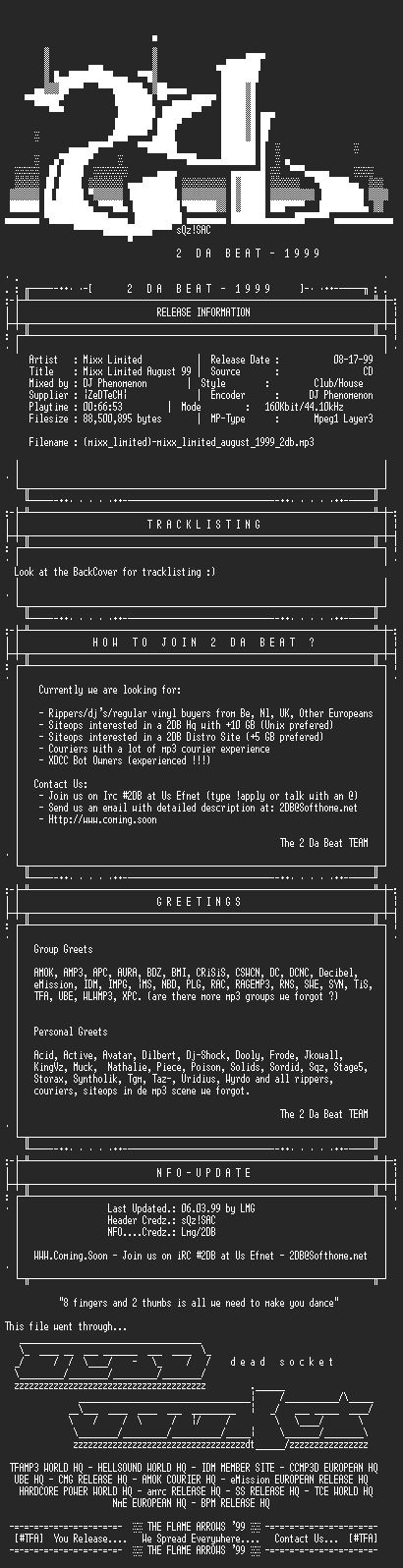 NFO file for (mixx_limited)-mixx_limited_august_1999__zedtech-2db