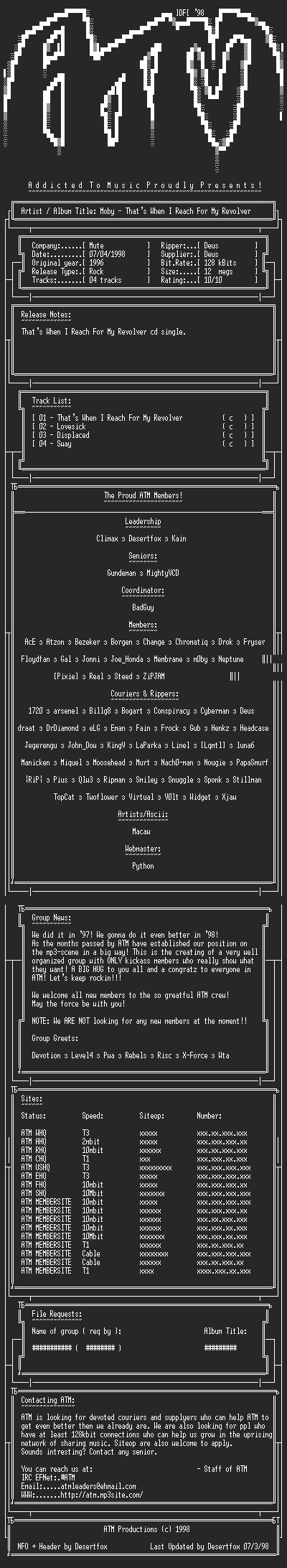 NFO file for Moby_-_Thats_When_I_Reach_For_My_Revolver_(1996)_-_ATM