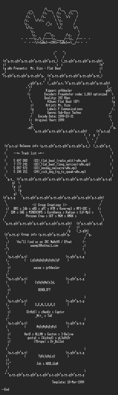 NFO file for Mr_Oizo_-_Flat_Beat_(1999)-wAx