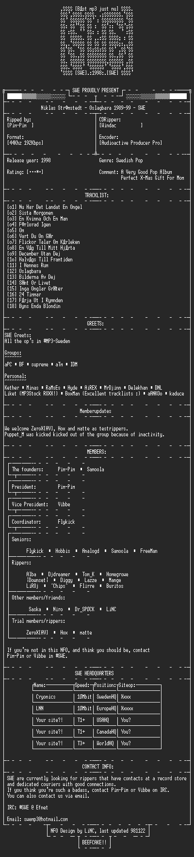 NFO file for Niklas_Strömstedt_-_Oslagbara_1989-99_-_SWE