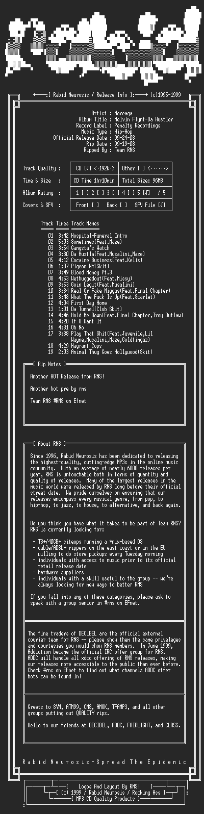 NFO file for Noreaga-Melvin_Flynt-Da_Hustler-1999-RNS