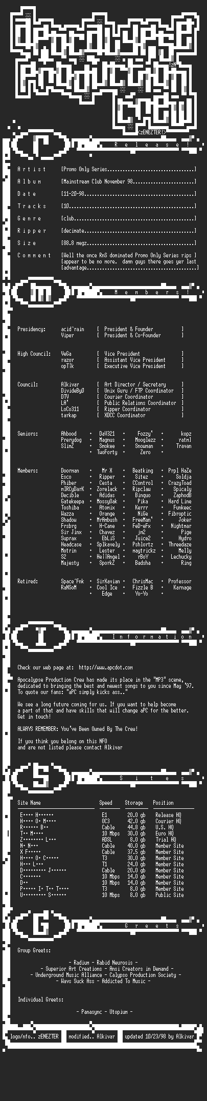 NFO file for Nov98_promo_only_mainstream_club-apc-decimate