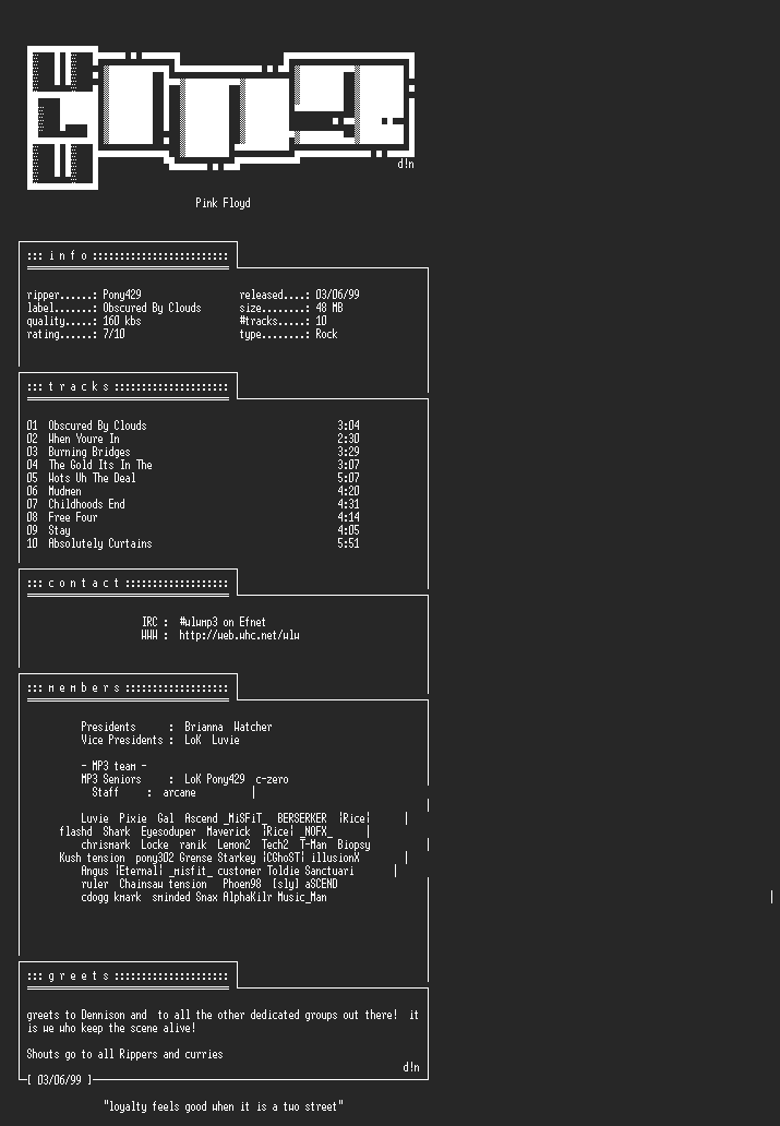 NFO file for Pink_Floyd-Obscured_By_Clouds-WLW