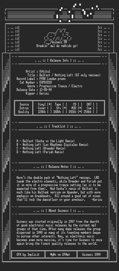 NFO file for Orbital_-_Belfast_And_Nothing_Left_-_DJ_Only_Remixes-1999-gNs