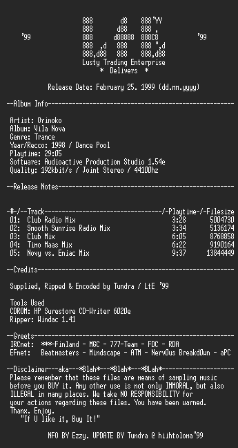 NFO file for Orinoko-Vila_Nova_(Single)-LtE