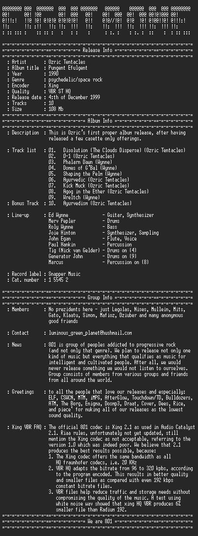 NFO file for Ozric_Tentacles_-_Pungent_Effulgent-(1990)-801