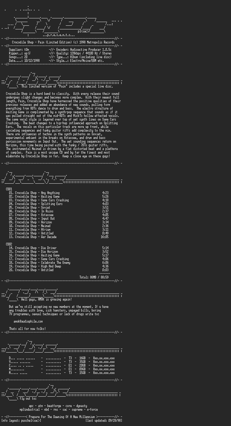 NFO file for Crocodile.Shop-Pain.(Limited.Edition)-AMOK