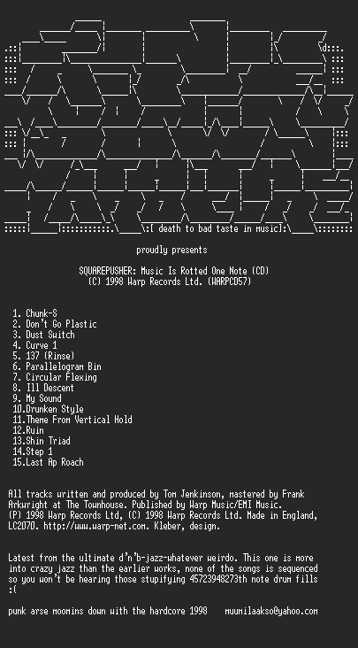 NFO file for Squarepusher-Music_Is_Rotted_One_Note-PAM