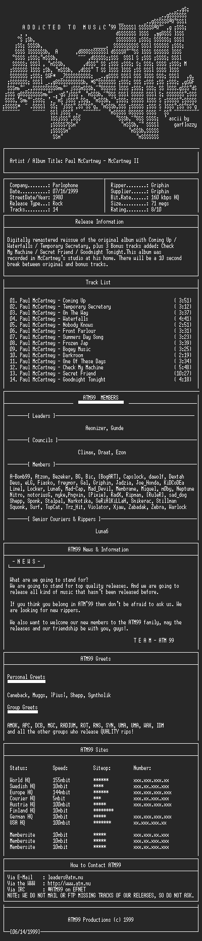 NFO file for Paul_McCartney_-_McCartney_II_(Remastered)_-_(1980)-ATM99