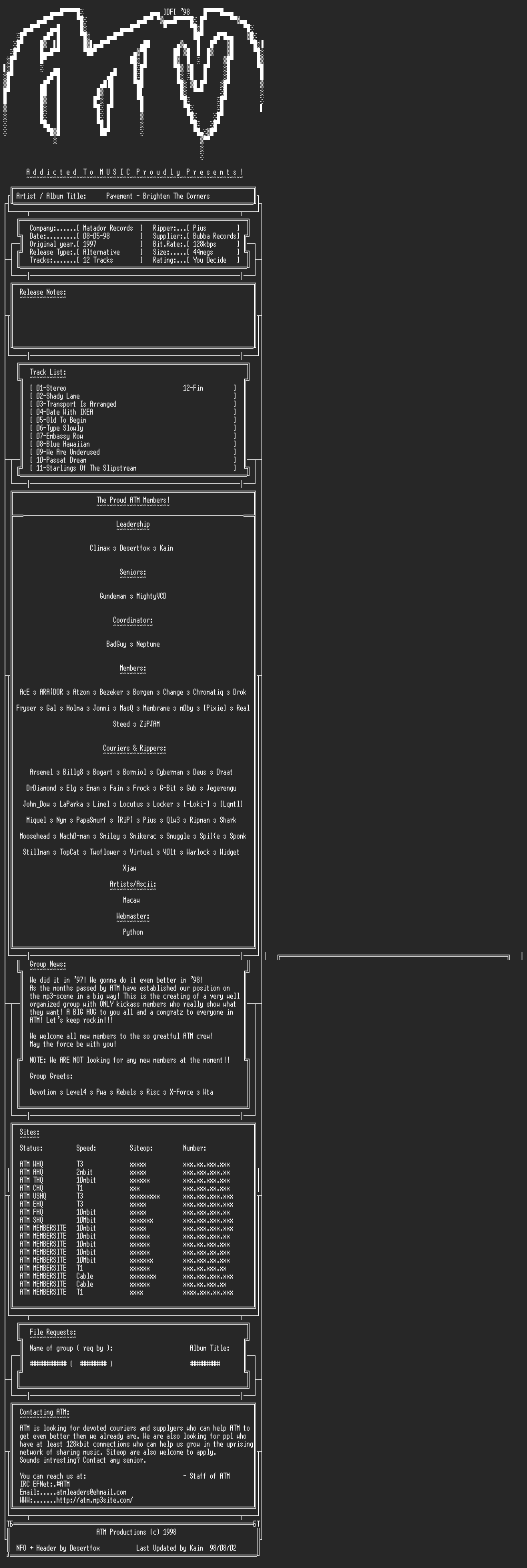 NFO file for Pavement_-_Brighten_The_Corners_1997_-_ATM