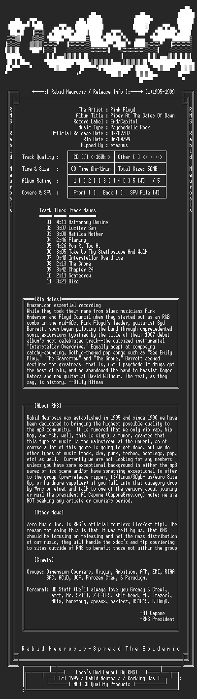 NFO file for Pink_Floyd-Piper_At_The_Gates_Of_Dawn-1987-RNS