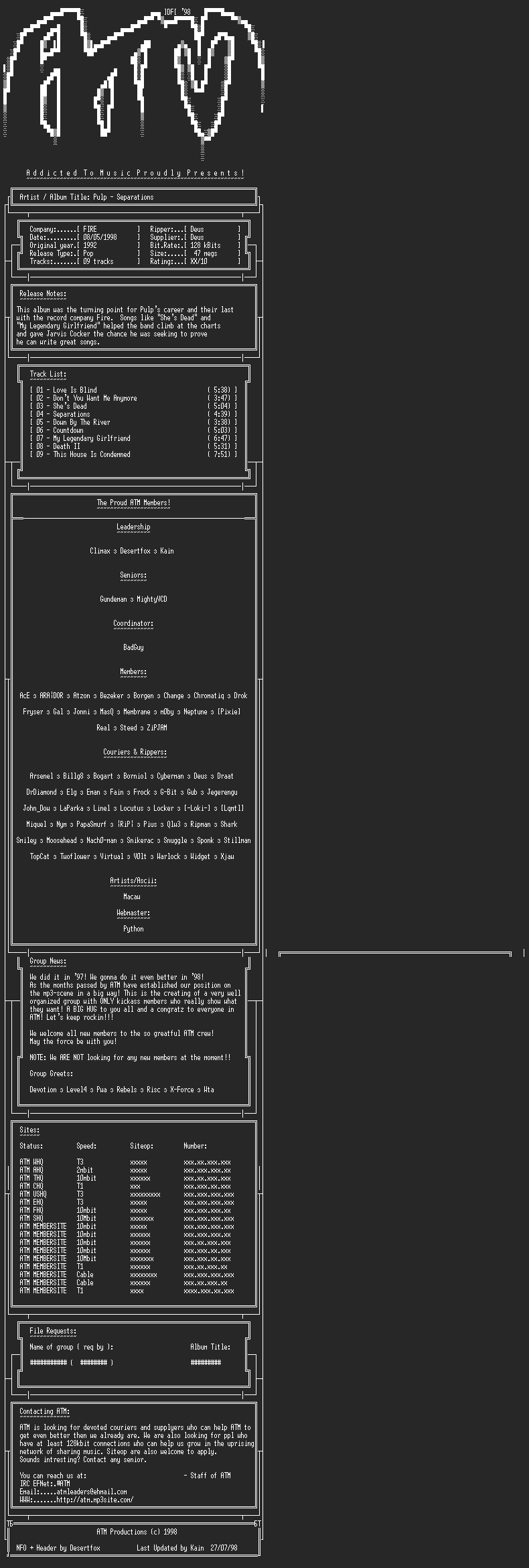 NFO file for Pulp_-_Separations_(1992)_-_ATM