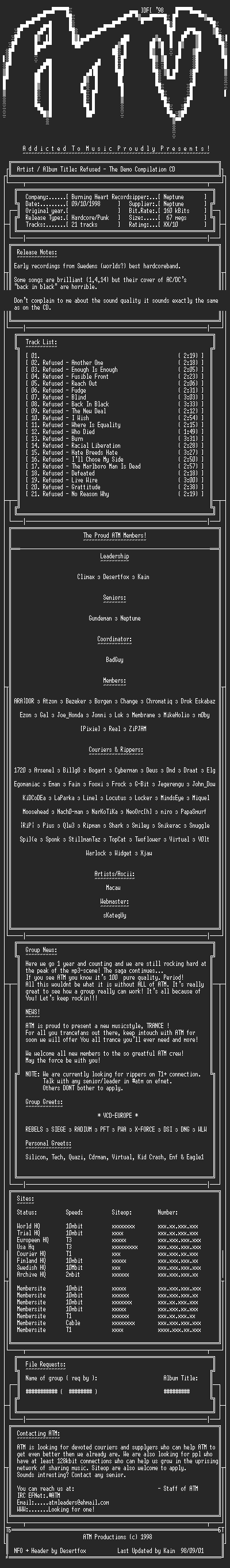 NFO file for Refused_-_Demo_Compilation_CD_(1997)_-_ATM
