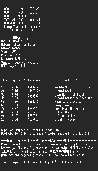 NFO file for Apollo_440_-_Millennium_Fever_-_LtE