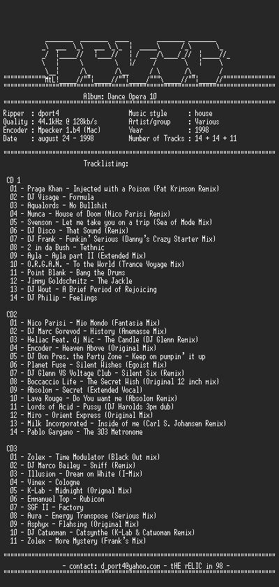 NFO file for Dance_Opera_10_-_3cd_set_-RELiC-