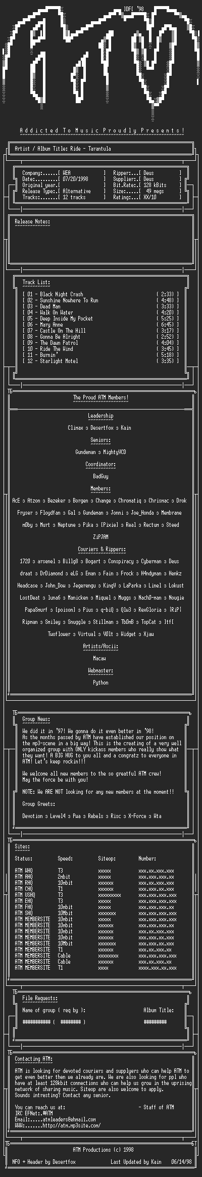 NFO file for Ride_-_Tarantula_(1996)_-_ATM