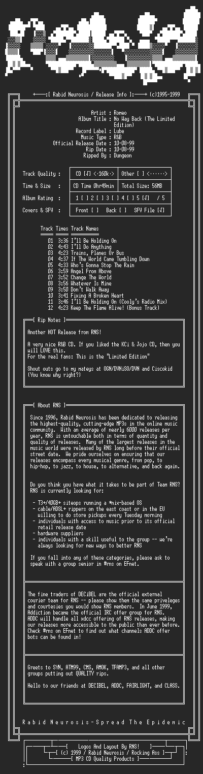 NFO file for Romeo-No_Way_Back_(The_Limited_Edition)-1999-RNS