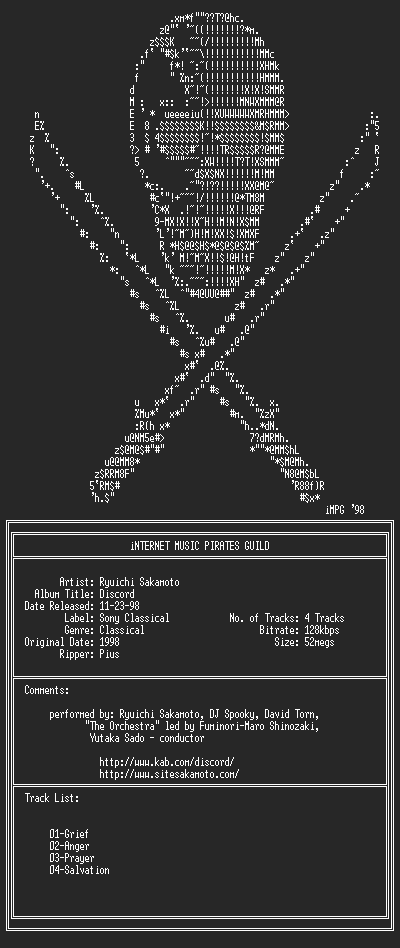 NFO file for Ryuichi_Sakamoto--Discord-(1998)-iMPG