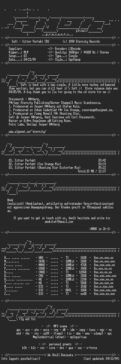 NFO file for Saft-Sitter_Perfekt_CDS-(1999)-AMOK