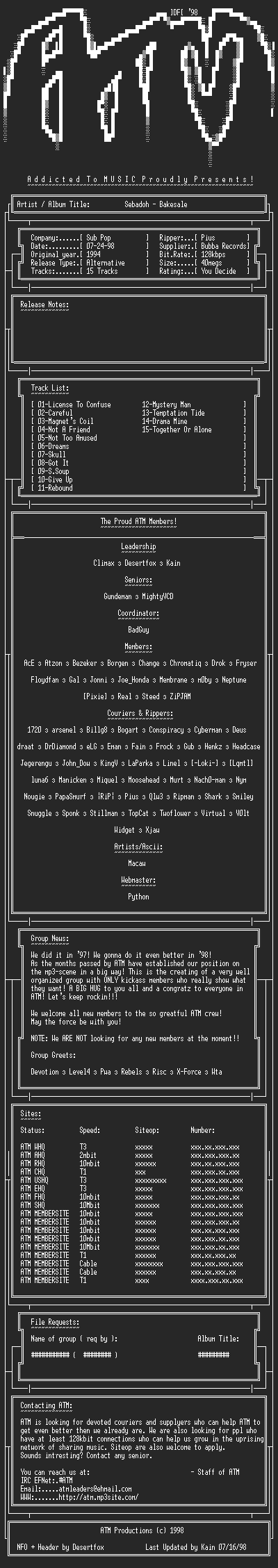 NFO file for Sebadoh_-_Bakesale_(1994)_-_ATM