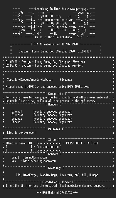 NFO file for Evelyn-Funn_Bunny_Boy_[Single]_1998-SIM_MG
