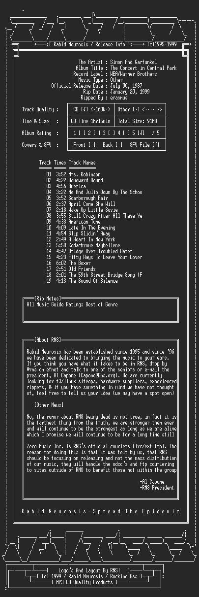 NFO file for Simon_And_Garfunkel-The_Concert_In_Central_Park-1982-RNS