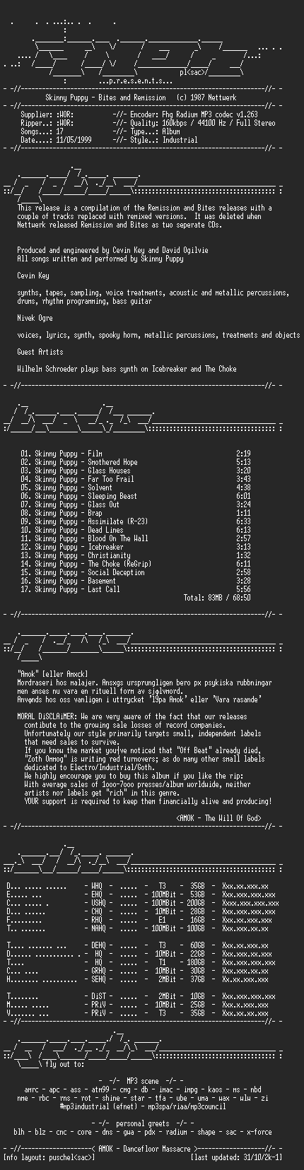 NFO file for Skinny.Puppy-Bites.and.Remission-(1987)-AMOK