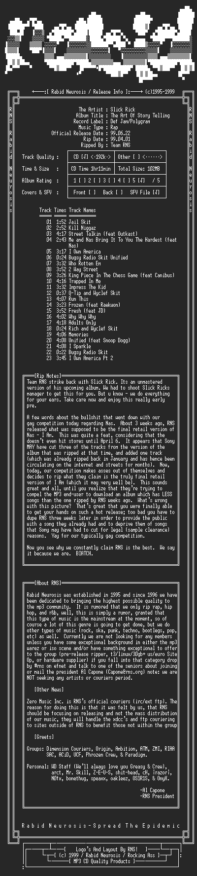 NFO file for Slick_Rick-The_Art_Of_Story_Telling-1999-RNS