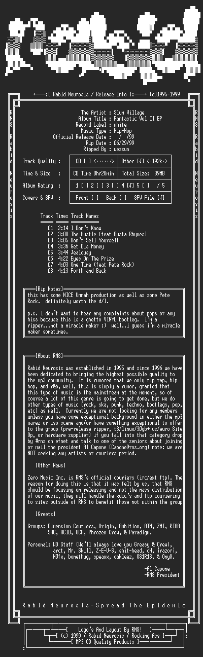 NFO file for Slum_Village-Fantastic_Vol_II_EP-1999-RNS