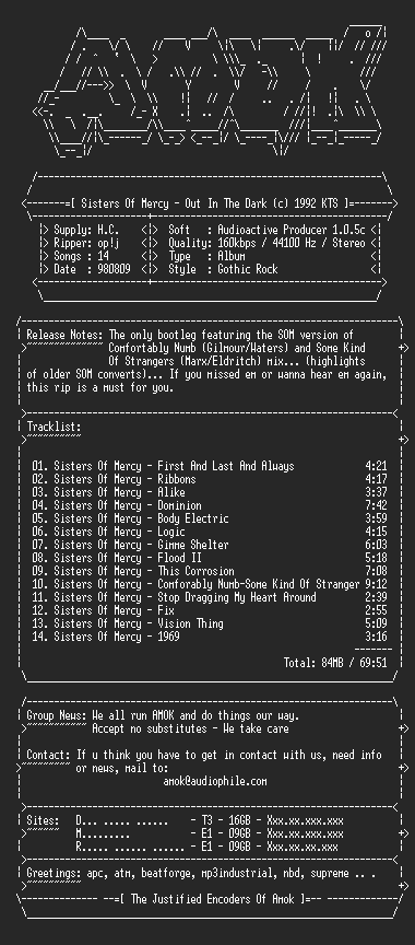 NFO file for Sisters_of_Mercy-Out_In_The_Dark_(Bootleg)-AMOK