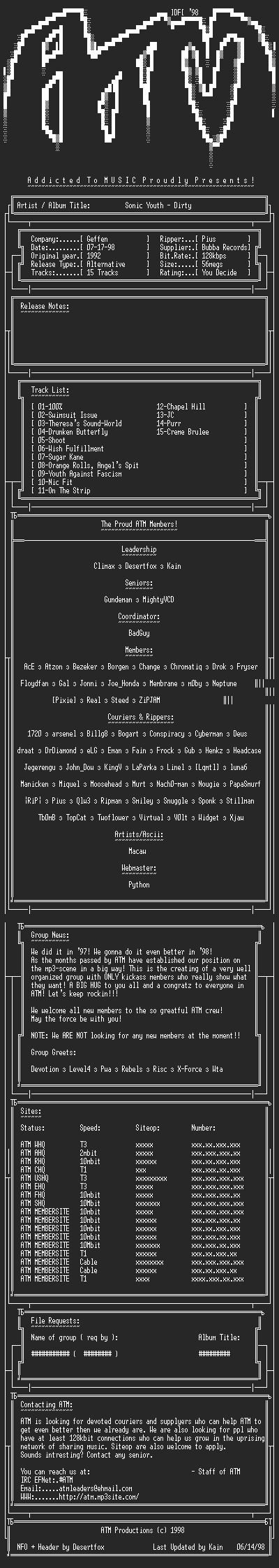 NFO file for Sonic_Youth_-_Dirty_(1992)_-_ATM