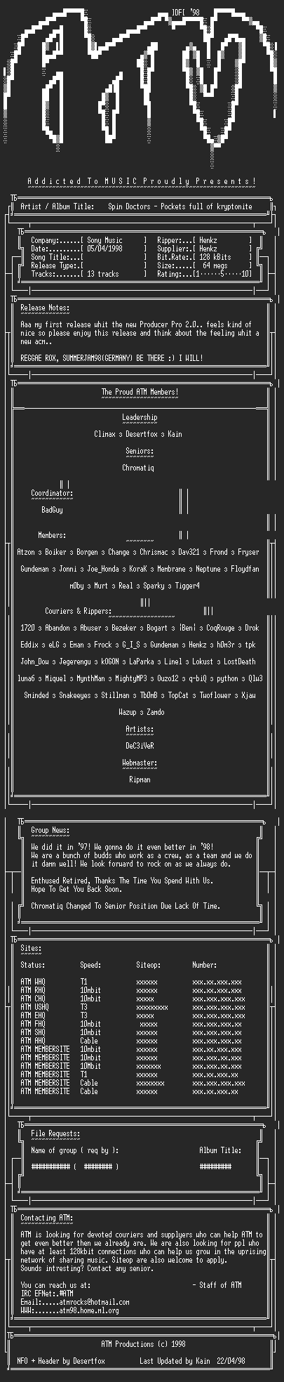 NFO file for Spin_Doctors_-_Pocket_full_of_kryptonite_-_ATM